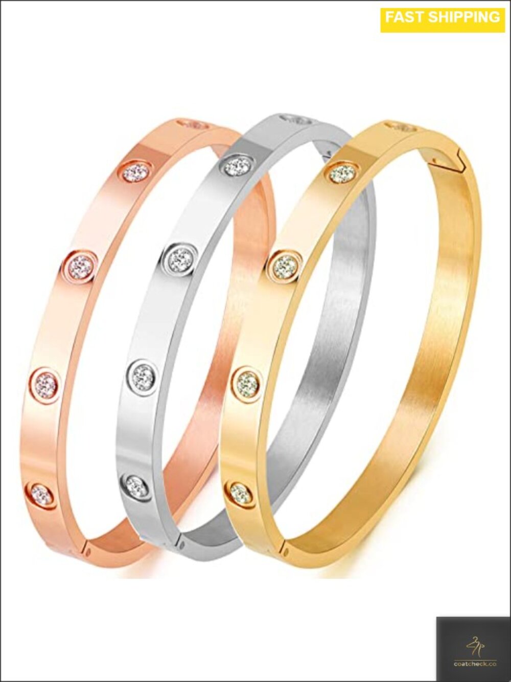 18K Gold Plated Love Bangle Bracelet Stainless Steel Cubic Zirconia Women's